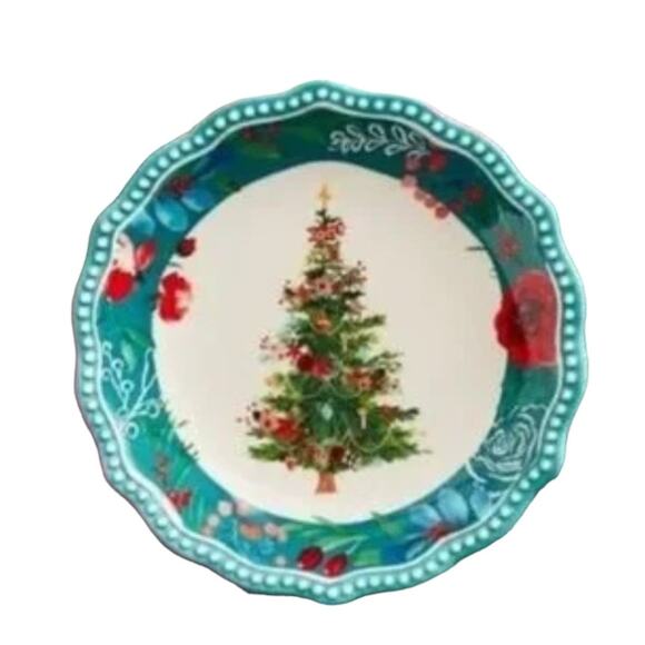 Pioneer Woman Appetizer BREAD BUTTER PLATE Wishful Winter Ceramic Christmas Tree - Picture 1 of 3